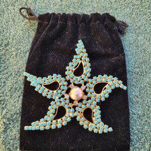 VINTAGE 1990'S LARGE FAUX TURQUOISE PAVE' STARFISH BROOCH